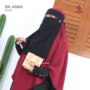 Alfajar - Niqab Cadar Bandana ASMA Bahan Sifon Silky Jetblack Dua Layer Bandul
