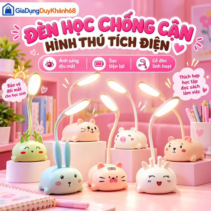 Đèn Học Hình Thú Tích Điện 01, Đèn Bàn Học LED Mini Dễ Thương, Đèn Đọc Sách Sạc Pin Tiện Dụng Cho Học Sinh Sinh Viên