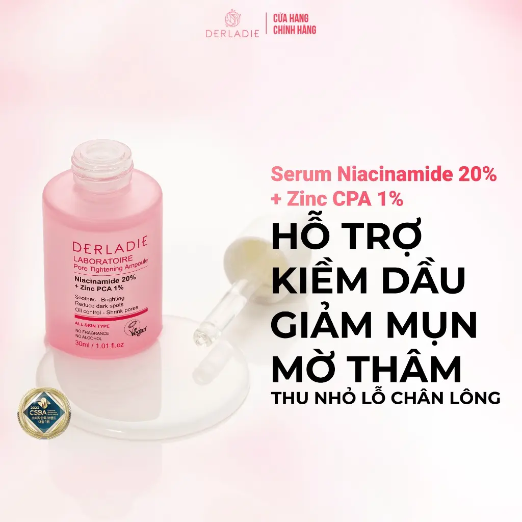 Serum Hỗ Trợ Giảm Mụn, Sáng Da, Se Khít Lỗ Chân Lông Derladie Laboratoire Pore Tightening Ampoule 30ml
