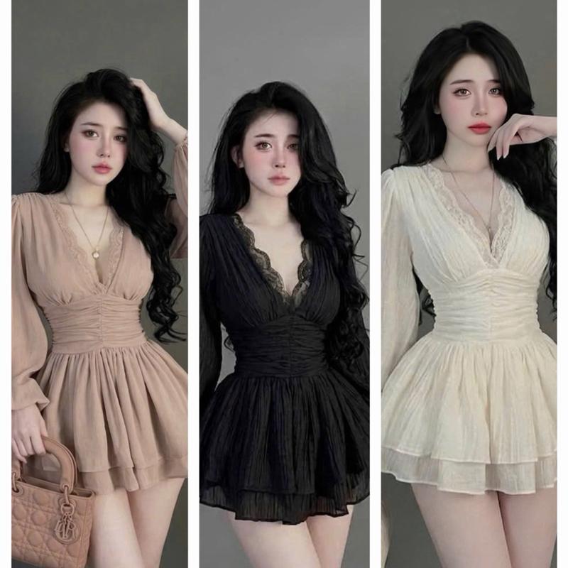 HG12- Đầm tơ phối ren ngực