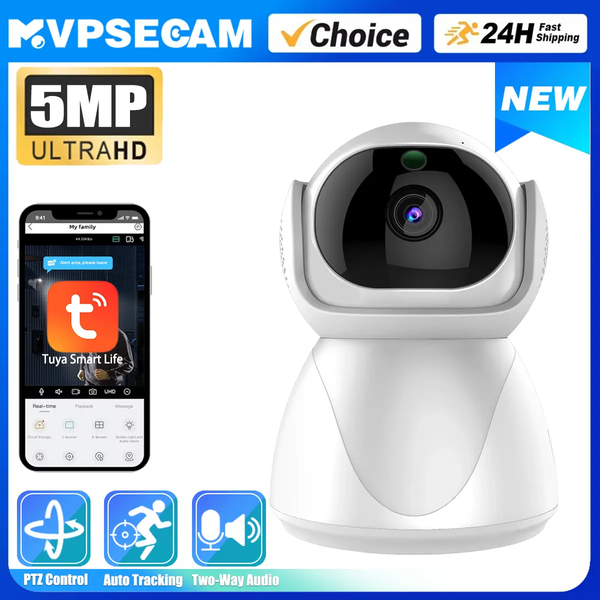 Indoor Security WIFI 5MP Pet Camera With TUYA Smart Cameras For Home Security Camera For Baby Monitor/Elder Pan Tilt Auto Track