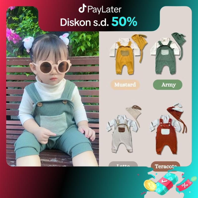 Mioubaby Overall Pocket Top Turtleneck Broken White / overall bayi / jumper bayi / jumpsuit bayi / playsuit bayi / romper anak / hadiah lahiran / baju anak perempuan / baju anak / waffle knit / baju anak / jumper anak / jumper bayi / jumpsuit bayi Newborn 2