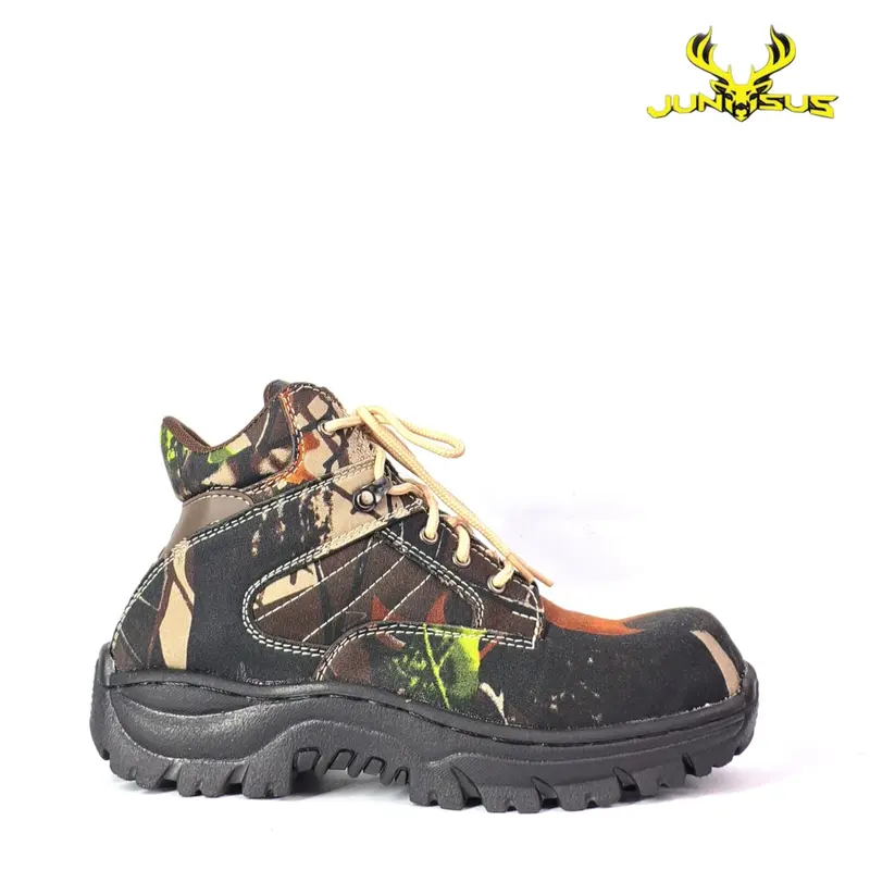 JUNSUS Sepatu Safety Pria Boots Camo Ujung Besi Untuk Ridding Hunting Kegiatan Outdoor Sol Rubber Anti Slip Tinggi 6inch 1
