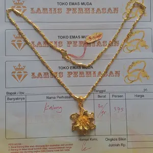 PERHIASAN EMAS MUDA KALUNG MOTIF BAMBU (GRATIS LIONTIN BUNGA) FASHION WANITA DEWASA (FREE) DAPAT SURAT DARI TOKO LARIIS PERHIASAN  Gayane   Tunangan