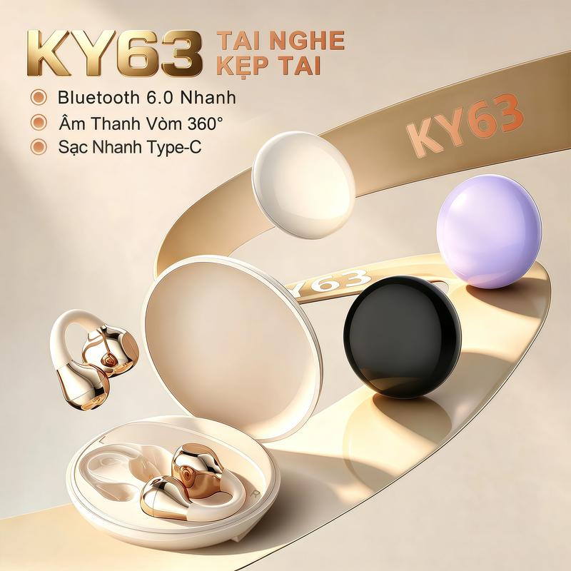 KY63 Tai Nghe Kẹp Tai Mẫu Mới Nhất [2 Quà tặng] Thiết kế cầu chữ C, Freeclip, Đeo lâu không đau tai, Âm thanh nổi mức HiFi, Chất lượng cao, Công nghệ mạ điện cao cấp, Chống nước iPX5 với iPhone và Android
