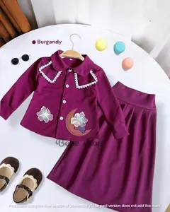 Setelan Rok Anak perempuan bhan knit wafelmotif bunga bordir usia 1 sampai 12 tahun warna pink mustrad dan burgandy