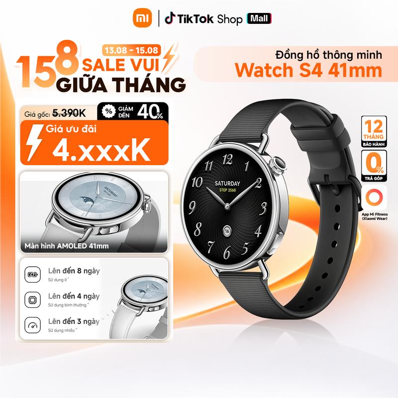 [Màu đen] Đồng hồ thông minh Xiaomi Watch S4 41mm - Màn hình AMOLED với thiết kế mỏng, thanh lịch - Pin lên đến 8 ngày - Bảo hành 12 tháng - Hàng chính hãng,smartwatch