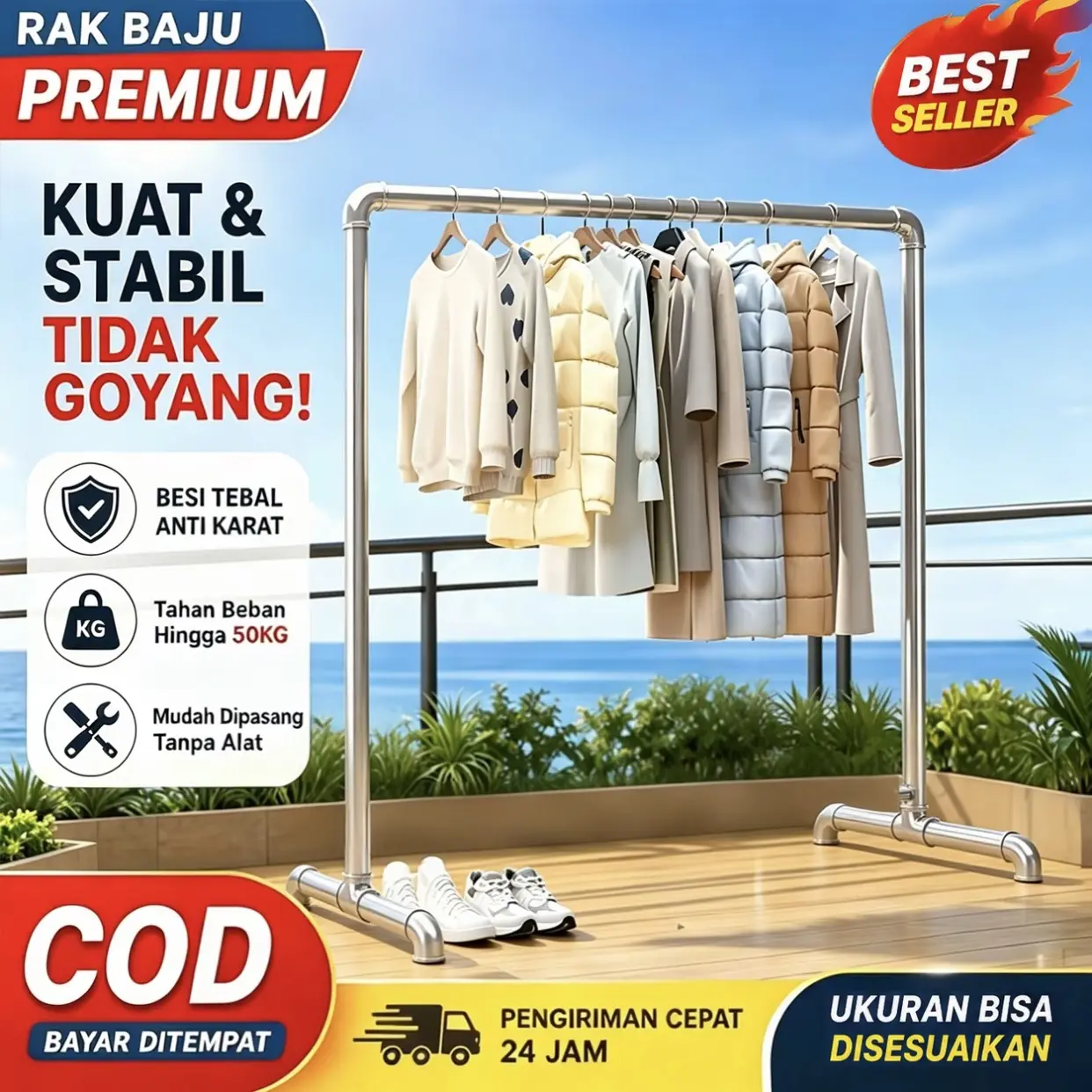 200CM Jemuran Baju TabungBaja Single Jemuran Baju Stainless SteelJemuran Pakaian Minimalis