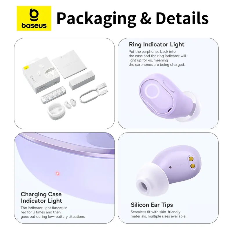 [BEST SELLER] Baseus WM02 / WM02+ Headset Bluetooth TWS Wireless Earphone Bluetooth Mini Earbuds Handsfree Headphones Telepon 8
