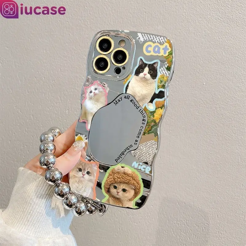 Casing Kucing Panda Cantik Lucu untuk OPPO A17 A54 A78 A16 A58 A15 A7 A16 A5s A12 A17K A54s A55 A76 A74 A3s A92 A1K A9 A5 A31 A95 A96 A52 Reno 5 6 7 8T 4F 7Z 8Z A35 A16s A12E A36 Mewah 3D Wavy Edge Make Up Mirror Case 3