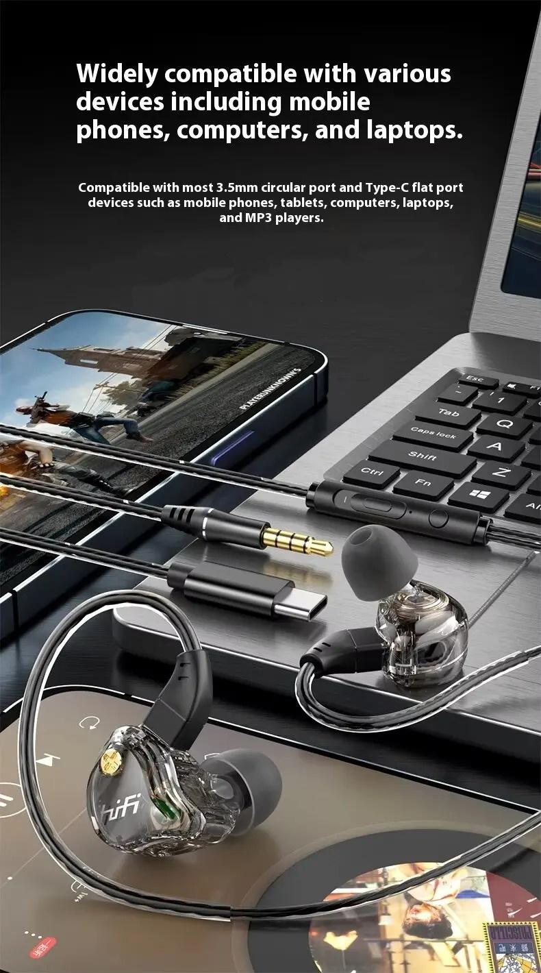 Headphone Berkabel Hifi 3.5Mm/Earphone Berkabel Headphone In-Ear Headset Kait Telinga Olahraga dengan Mikrofon Earphone Bass Stereo