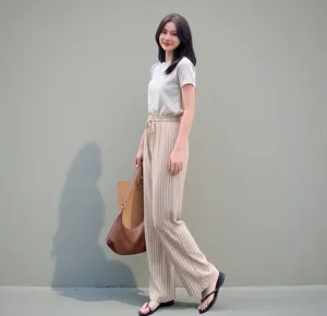 Everyday Pants - Stripe Pants Bangkok - Celana Wanita Baggy Kntor Kuliah Motif Garis Kulot Pinstripe - Celana Formal Casual Wanita Loose Basic Panjang