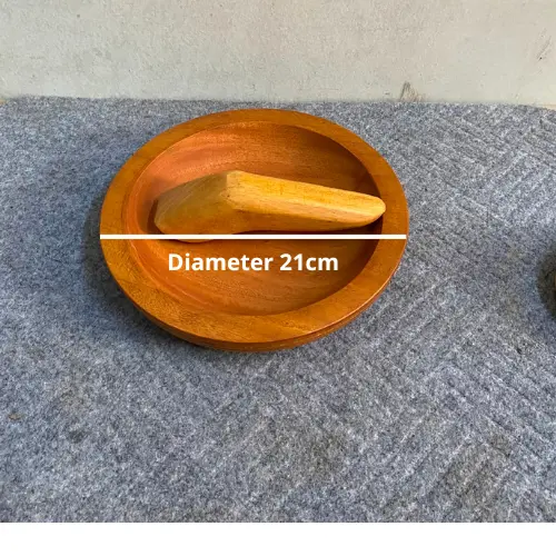 Cobek Kayu Satu Set Ulekan Premium Warna Coklat Kayu Ukuruan 21cm