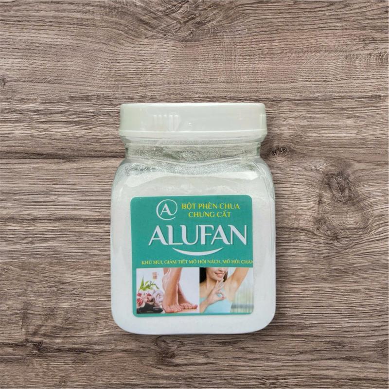 Bột phèn chua chưng cất ALUFAN khử mùi hôi nách, hôi chân hộp 150g