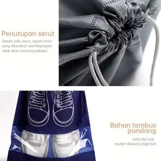 LH Tempat Sepatu Tali Serut Anti Air Tas Serut Sepatu/Sendal Wadah Sepatu Serut Travel Kantong Sepatu 7