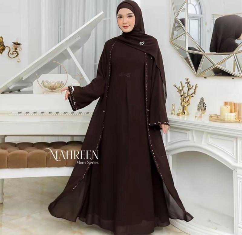 ({COD}) mahreen abaya gamis muslimah terbaru elegan mewah lebaran bahan ceruty babydoll aplikasi payet mutiara