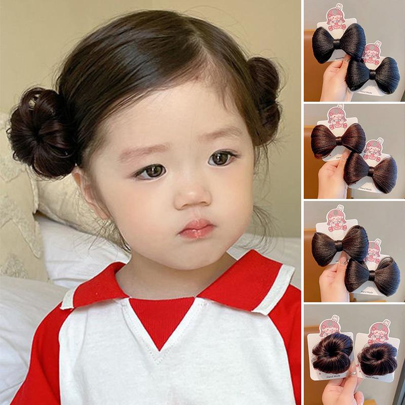 Tóc Giả Trẻ Em Bé Kẹp Tóc, Thiết Kế Nơ Dễ Thương, Cho Bé Gái, Phụ Kiện Tóc, Đạo Cụ Chụp Ảnh, Phụ Kiện Tóc Trẻ Em, 2 Cái / Bộ