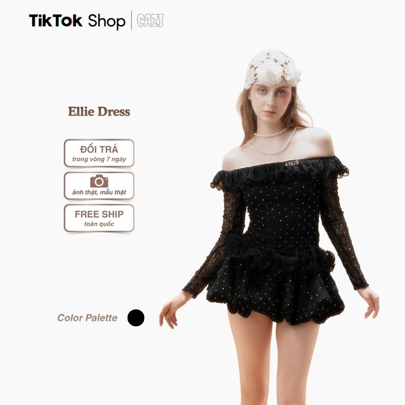 Cazi Ellie Dress - Váy trễ vai bèo ngực chân bồng