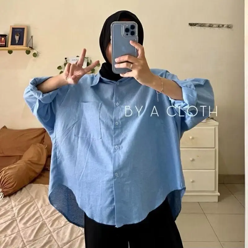 Atasan Wanita Kemeja Olive Lengan Panjang Polos Premium 3