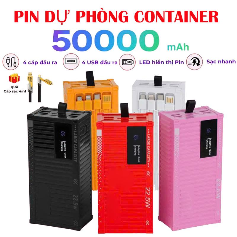 Sạc dự phòng Container 50000mAh tích hợp 4 dây cáp sạc bảo hành 6 tháng phụ kiện điện thoại pin dự phòng sạc pin