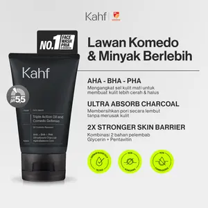 NEW LOOK BETTER FORMULA! Kahf Face Wash Triple Action Oil and Comedo Defense 100 ml -  Membantu Lawan Komedo dan Kulit Berminyak - Daily Use, pH 5.5, AHA, BHA, PHA, Charcoal, Sensitive, Sensitif, Halus Pori Pore, Cerah, Bright, Hydration, Hydrating