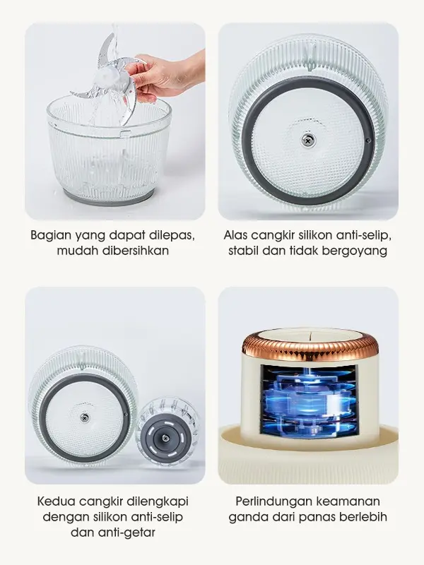 (BISA COD) Samono Food Chopper 2 in 1 kapasitas 2,2L dan 300ml Multifungsi 300 Watt Pengggiling Daging Penghalus Makanan (SW-CD300) Stainless Wadah Mesin Pengaduk Pisau 4