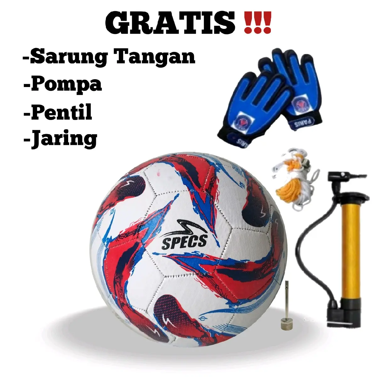 Bola Sepak Size 5 Free Pompa Pentil Jaring Dan Sarung Tangan Bola Kaki Termurah
