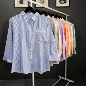 Kaara Kemeja Stripe Wanita Terbaru Kekinian - Atasan Salur Perempuan Motif Garis-garis Lengan Panjang SIZE M L XL XXL 3XL JUMBO