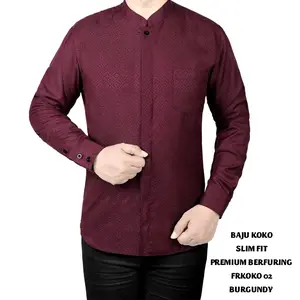 BAJU KOKO MUSLIM PRIA KEMEJA KOKO PRIA SLIM FIT LENGAN PANJANG FORTUN REMO Katun Muslim BURGUNDY Motif Mewah Tangan Nyaman Keren Best seller 2026