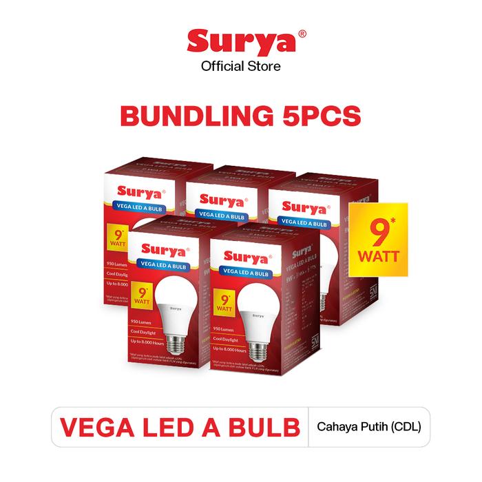 Gambar Surya Lampu Bohlam LED Vega A Bulb 9W Cahaya Putih (PAKET 5pcs) dari Surya Lighting Shop Kab. Tangerang Tokopedia