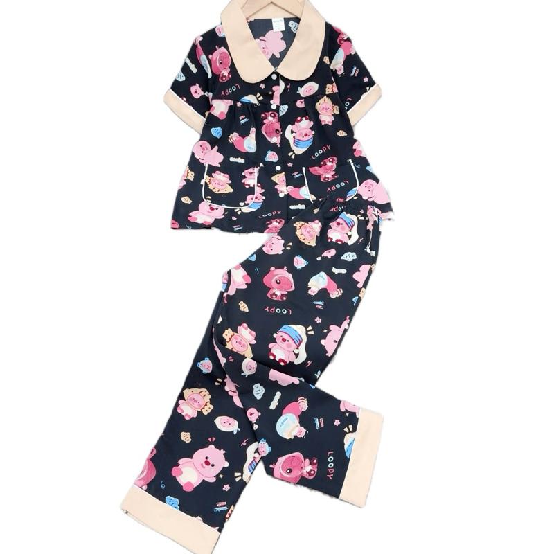 MÃ 147: 22-52 kg SIZE ĐẠI . Bộ quần dài áo tay ngắn pijama thiết kế cổ sen áo 2 túi form dáng baby doll size đại cho bé với chất liệu LỤA MANGO mềm mịn mát không nhăn . bộ đồ ngủ Voi Kem Voi Kem