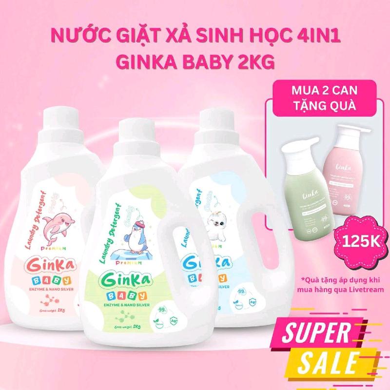 Nước giặt xả sinh học 4in1 GINKA 2kg (1 CAN) - Dành cho trẻ sơ sinh và trẻ nhỏ - Chứng nhận an toàn cho da và hô hấp