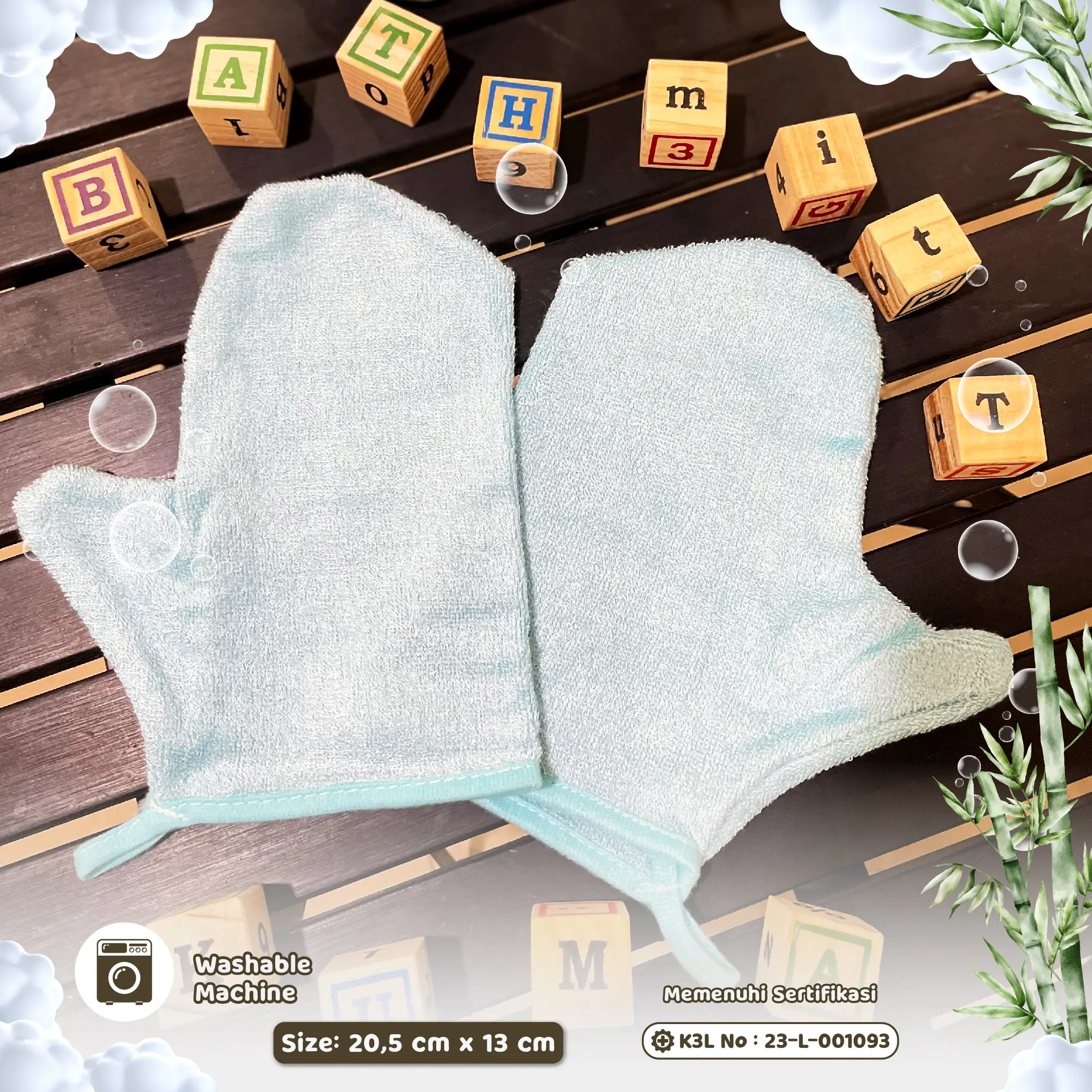 KUMA KUMA - Bathmitt / Sarung Tangan Mandi Bamboo Cotton 2pcs HB-2801BMT | Waslap Bayi Lembut Warna Warni