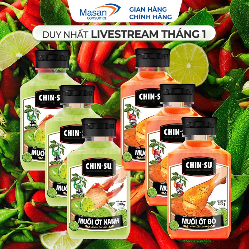  Combo 6 muối ớt  CHIN-SU xanh đỏ  6 muối ớt xanh  6 muối ớt đỏ Chai 200gr 