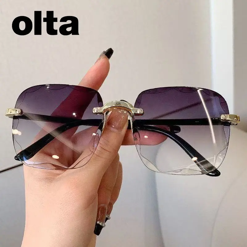OLTA Fashion Gradient Eyeglasses Ladies UV Protection Shades Sunglasses Simple Women Square Frameless Glasses