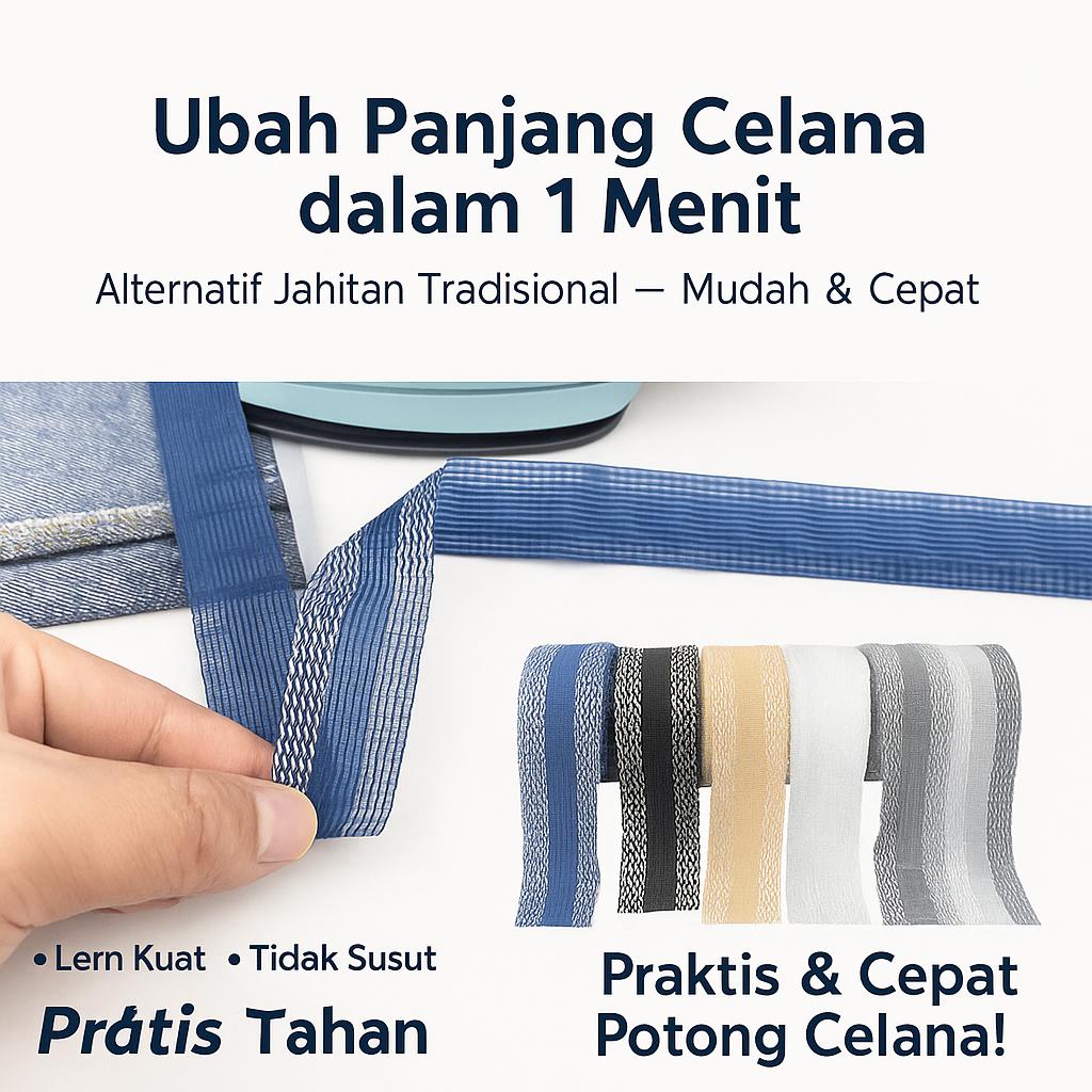 SOGEE - Perekat Kain Tanpa Jahit 1 Meter Pemendek Celana Tanpa Jahit Lem Setrika Kain Perekat Jeans Perlengkapan Jahit Teknologi Heat-Melt Premium Serasi untuk Berbagai Jenis Kain