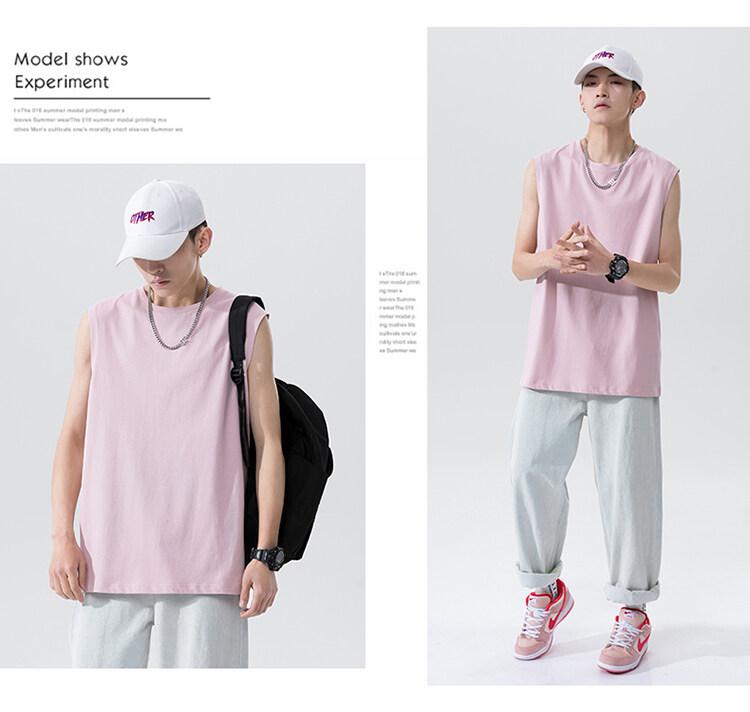 Product Introduction of Cotton short sleeve vest men's summer loose simple public version solid color black multi-color T-shirt 17