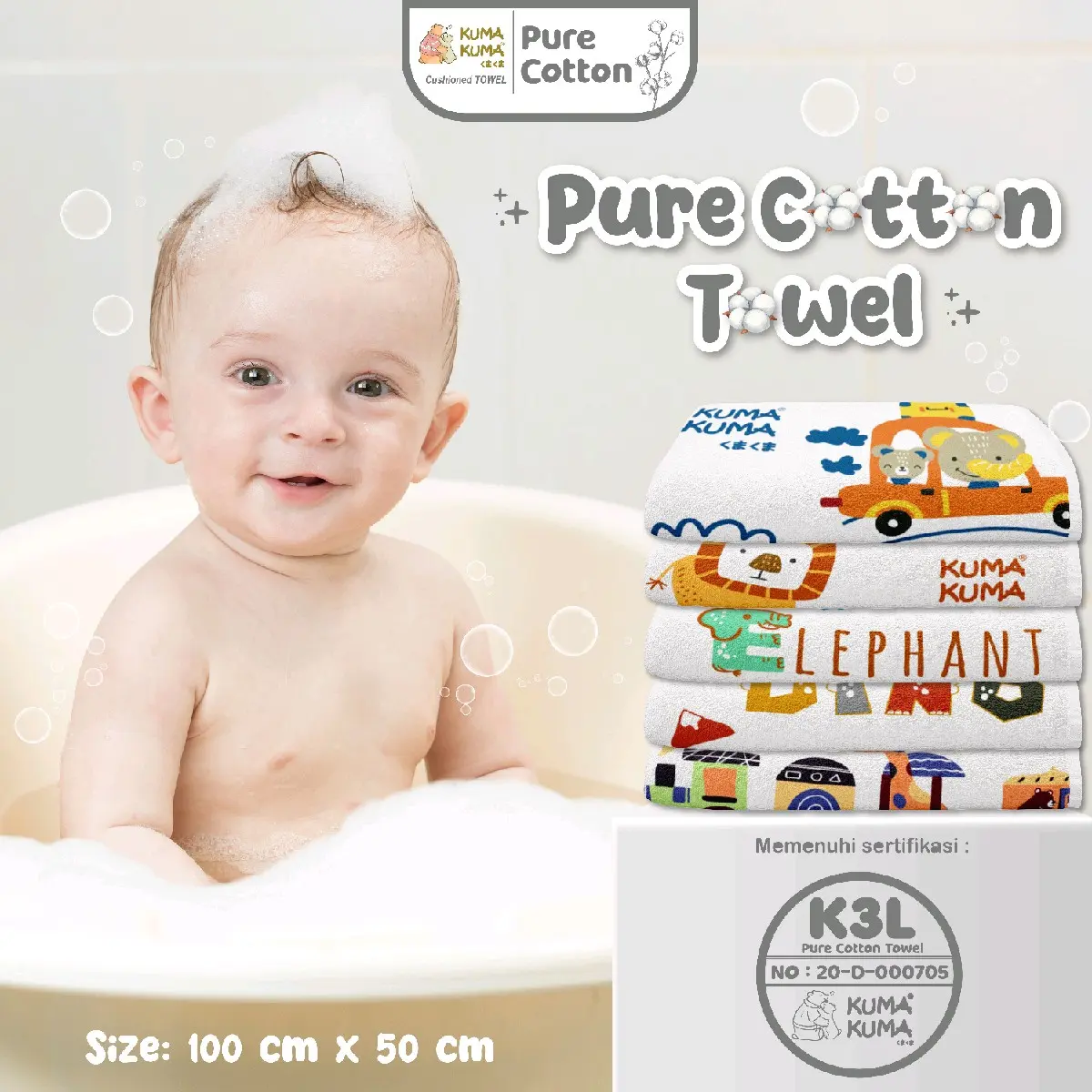 KUMA KUMA - Pure Cotton Towel Handuk Anak Bayi Kids Baby Karakter Lucu