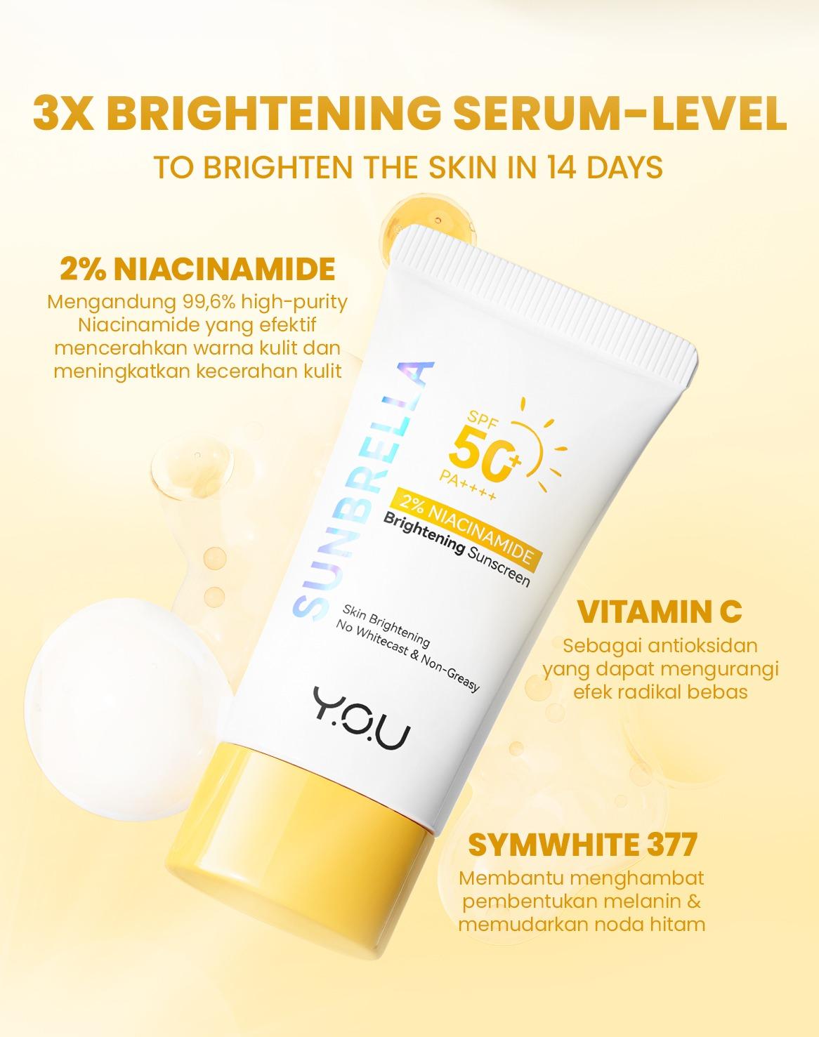 YOU Sunbrella 2% Niacinamide Brightening Sunscreen Cooling Sunscreen Sunscreen Sensasi Dingin Sunscreen SPF 50 YOU Sunbrella 2% Niacinamide Brightening Sunscreen Cooling Sunscreen Sunscreen Sensasi Dingin Sunscreen SPF 50
