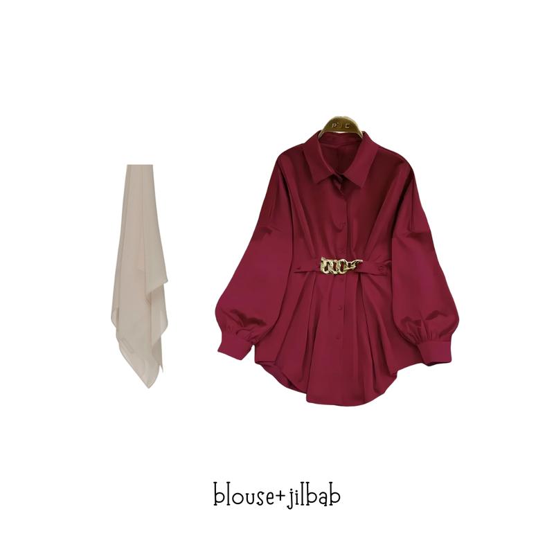 oneset 3in1 blouse maroon celana cutbray highwaist jilbab bella | perempuan wanita cewek ootd hijab casual hangout pantai piknik kuliah korean style HK90 MURAH 4