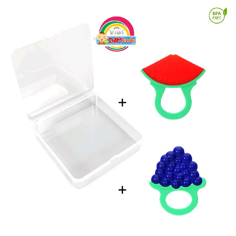 Paket Hemat 3in1 Teether + Box Teether Gigitan Bayi Bahan Silikon Teether Model Gelang Buah Mainan Bayi BPA Free 3