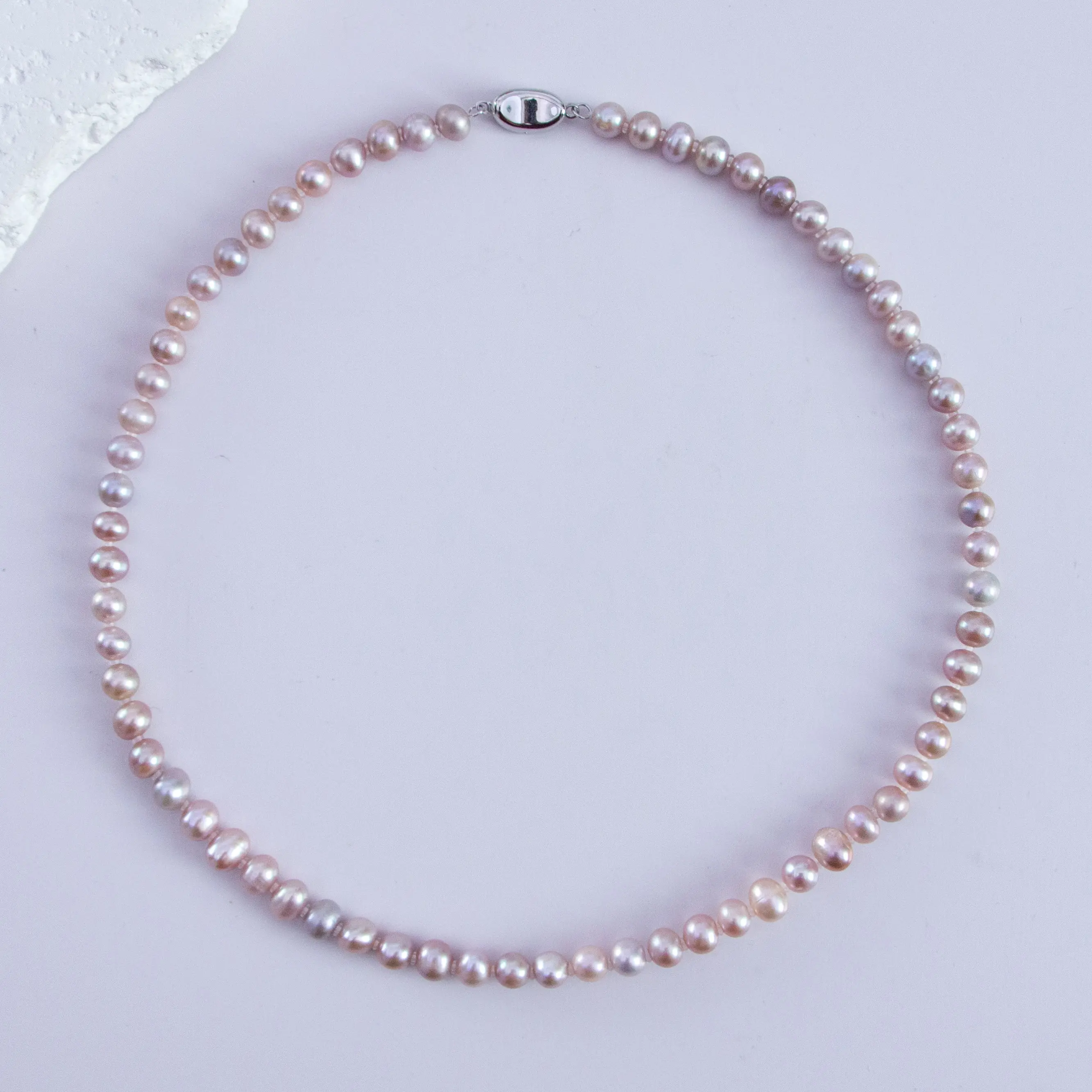 Shuiyu Danshui Nuclear free "Cherry Blossom Powder" Pearl Necklace 7-8mm Near Round with Few Flaws ZH13351