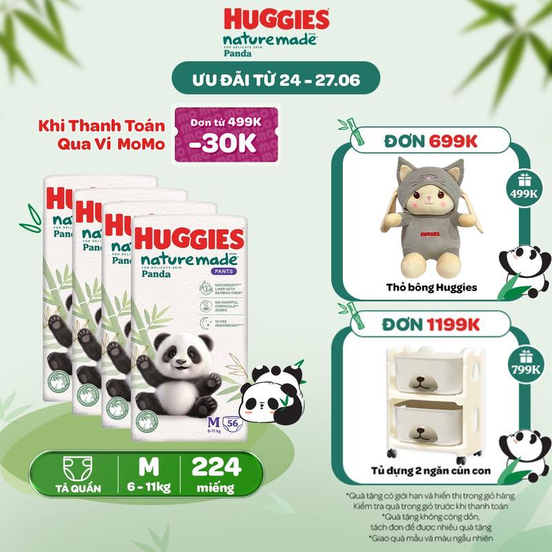 Combo 4 Tã/Bỉm quần Huggies Naturemade Panda M56/L42/XL36/XXL24