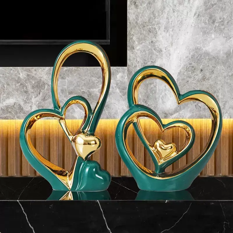 Light Luxury Heart-to-heart Couple Ornaments Creative Love-shaped Ceramic Crafts Home Living Room Bedroom Decoration