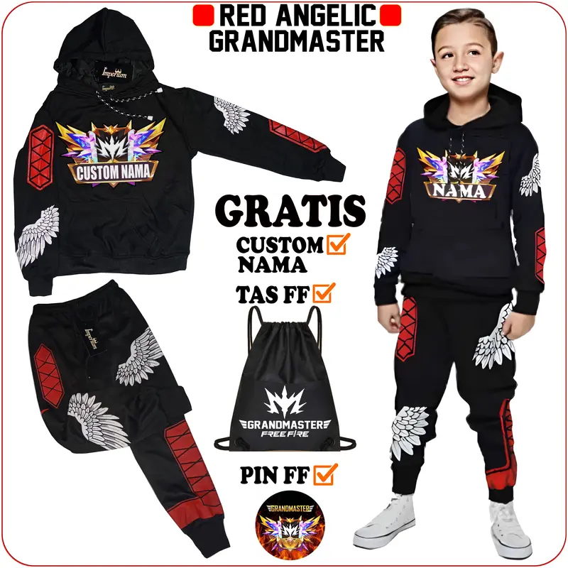 Setelan Jaket Hoodie Anak Free Fire Grandmaster dan Celana FF Heroic Angel Fashion 1