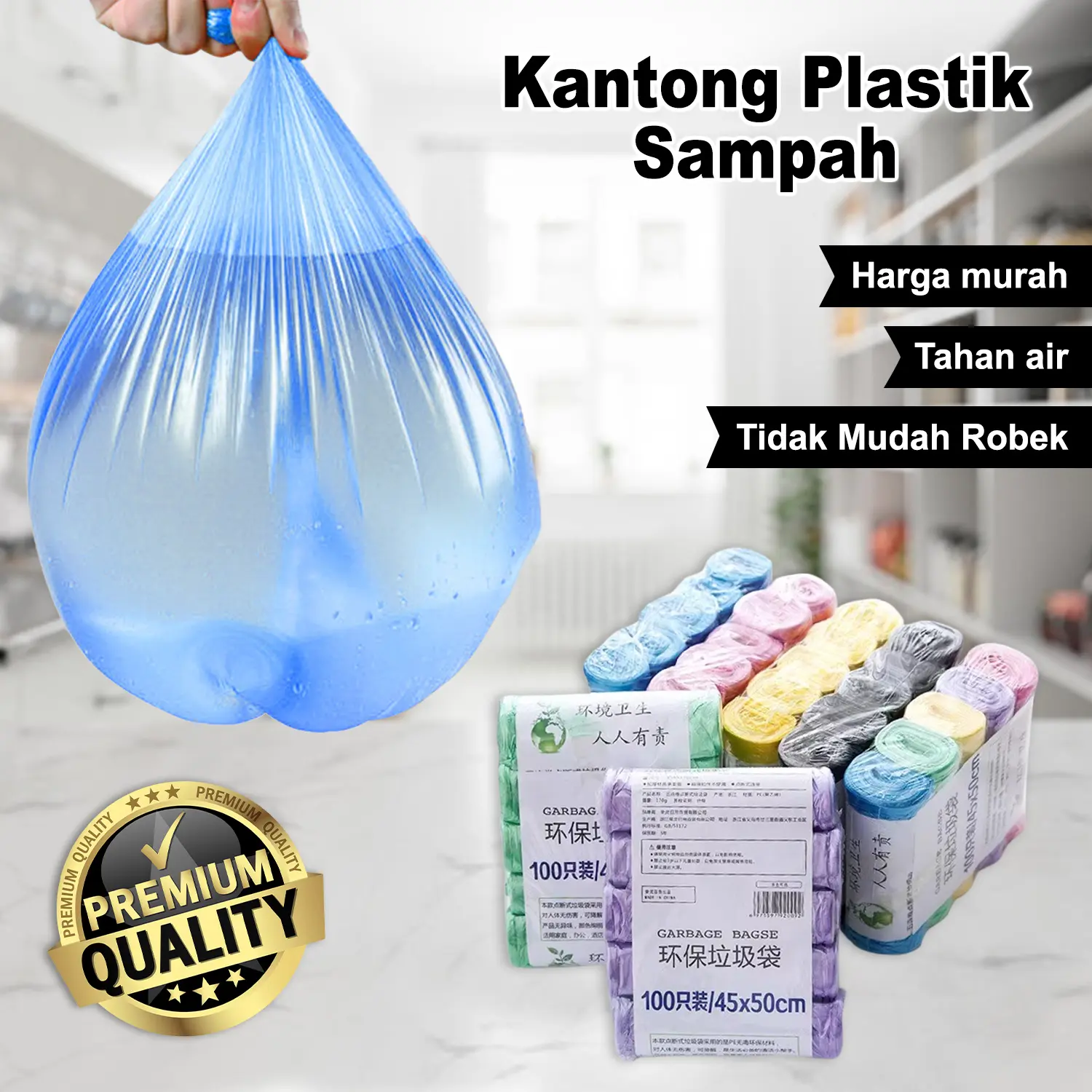 C1A1 Plastik Sampah Roll Kecil Ukuran 45cm x 50cm Plastik Sampah Bening Warna Warni