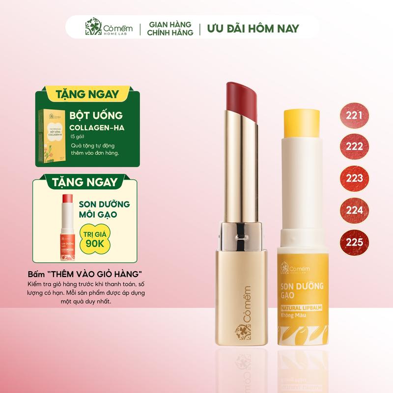 Cỏ Mềm Bộ Combo Son Cao Cấp Nhã & Son Dưỡng Môi Xinh Mọng Mướt Hỗ Trợ Ngừa Lão Hoá Môi Màu Hồng Mun 221 Dưỡng Ẩm Mềm Môi Cải Thiện Nếp Nhăn