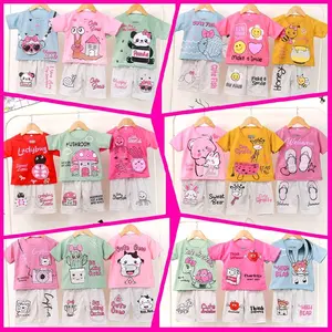 PAKET HEMAT 3 STEL Setelan Anak Cewek 0-4 Tahun Kaos Baju Anak Perempuan dengan Desain Lucu dan Warna Cerah