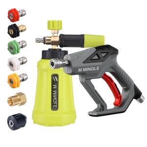 Pistola de arma de espuma de nieve para lavadora de alta presión M MINGLE, arma de espuma de 4000 PSI con conector rápido M22 1/4", kit de arma de espuma para lavado de coches con boquillas de arma de espuma