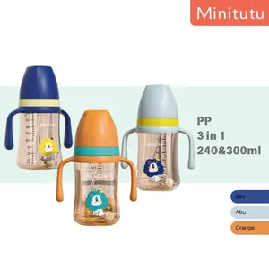 Minitutu PP 3in1 Botol Bayi Training Cup Anti Sedak Botol Susu Bayi 9 Bulan Keatas BPA Free BB44